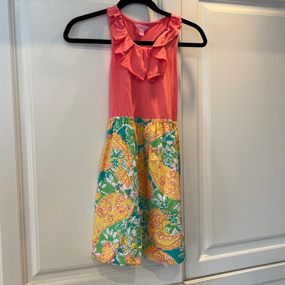 Lily Pulitzer Girls Coral Floral Dress. XL: 14/16